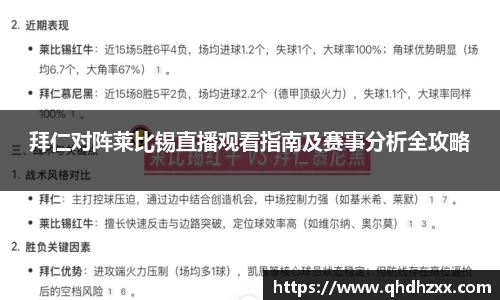拜仁对阵莱比锡直播观看指南及赛事分析全攻略